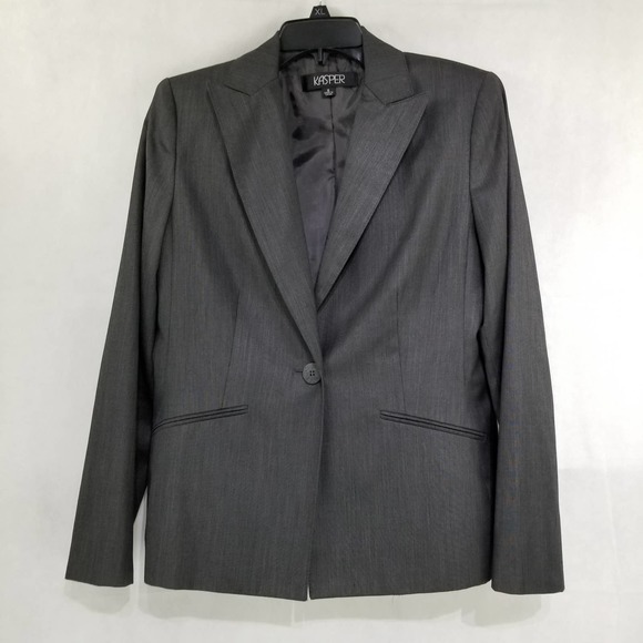 Kasper Charcoal Gray Blazer Jacket  Fitted Size 8 Shorter Length - Picture 1 of 10